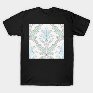 Regency style modern floral damask medallion pattern in turquoise and sage T-Shirt